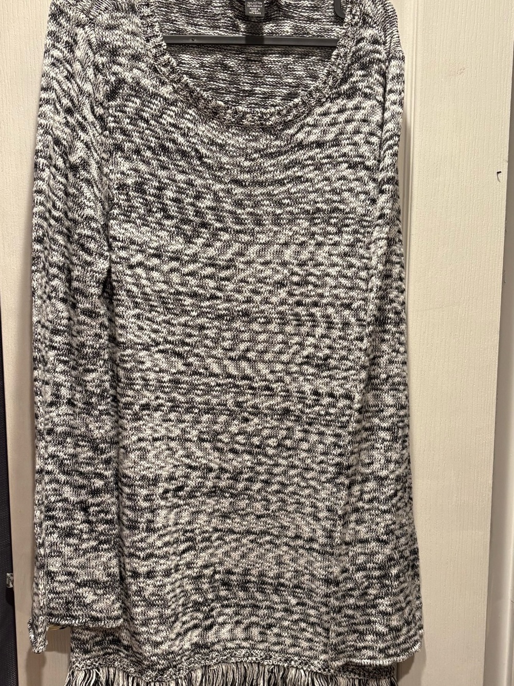 Style & Co. Black & White Marled Fringe-Hem Sweater